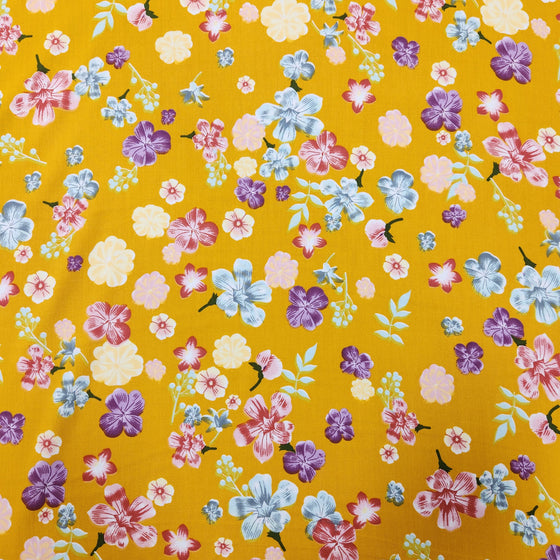 Dress Rayon 60" - Design 06, Hibiscus Hijinks, Yellow (Summer 2023)