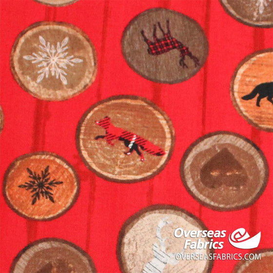 StudioE Fabrics - Warm Winter Wishes, Tossed Circles with Rustic Motifs, Red