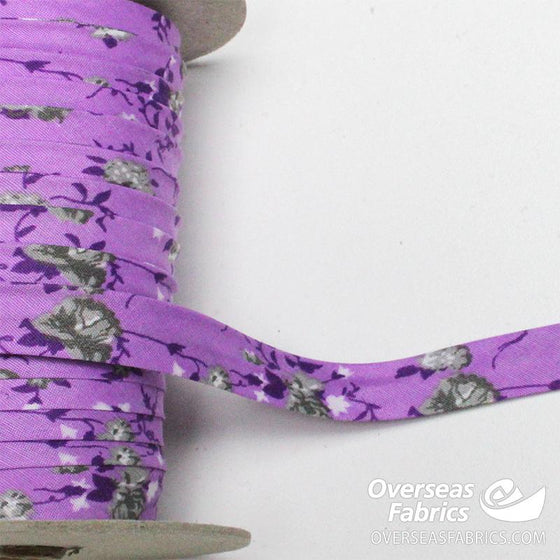 Double-fold Bias Tape 13mm (1/2") - Bright Floral, Purple
