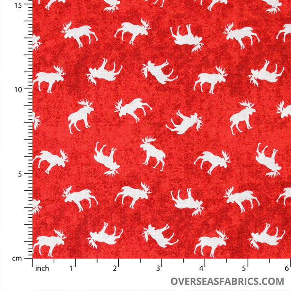 Canadiana Quilting Cotton Canada Moose, Red Overseas Fabrics