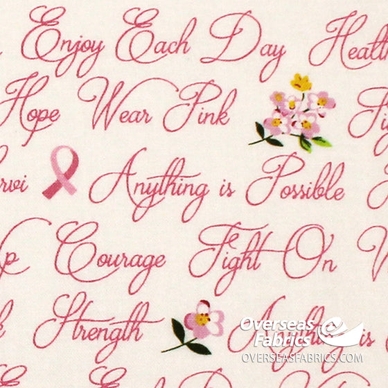 Windham Fabrics - Anything is Possible, Breast Cancer Words, White