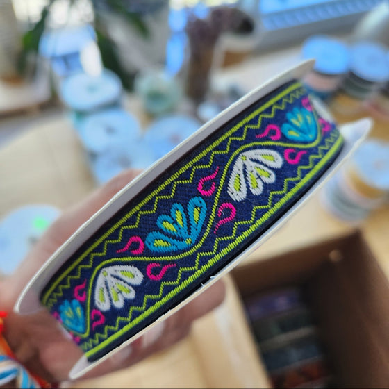 18m Roll - Jacquard Trim 25mm (1") - Scallop, Navy