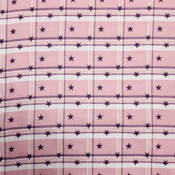 Flannelette Print 45" - Starry Plaid, Pink (Summer 2023)