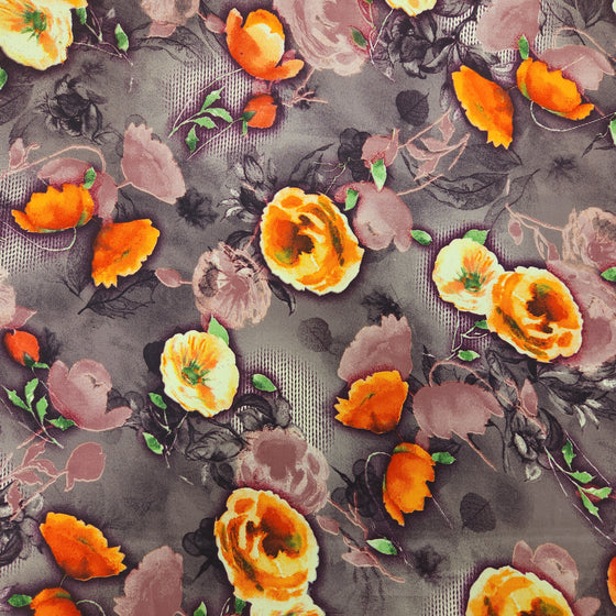 Dress Crepe 45" - Design 01, Merry Marigolds, Purple (Summer 2023)