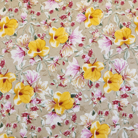 Dress Crepe 45" - Design 04, Pastel Florals, Brown (Summer 2023)