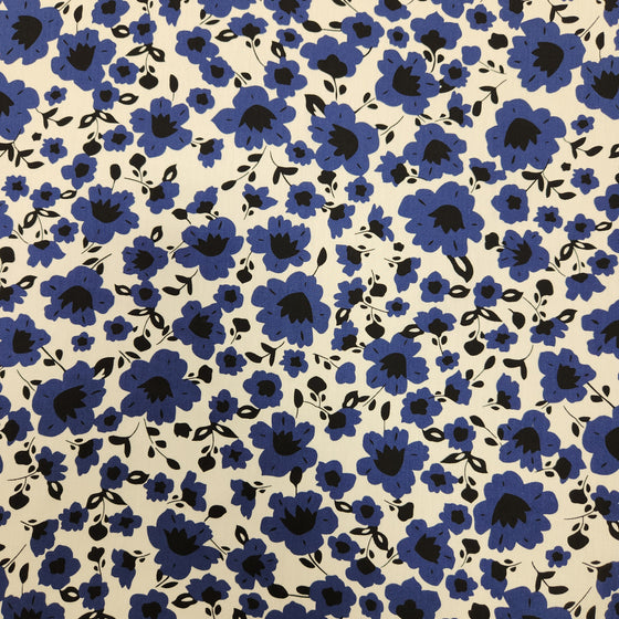 Dress Cotton 60" - Design 03, Bold Flowers, Blue (Fall 2023)