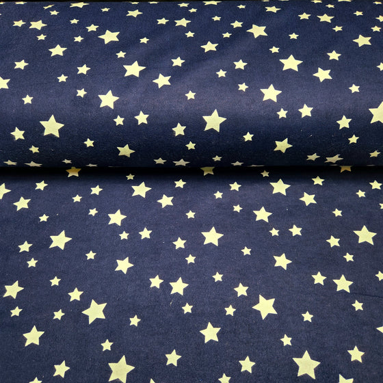 Flannelette Print 45" - Night Sky Stars, Navy Blue (Winter 2023)