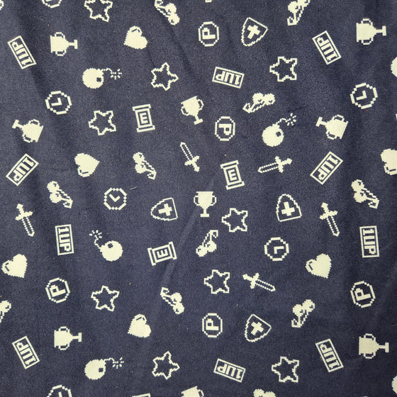 Flannelette Print 45" - Video Game Icons, Navy Blue (Summer 2023)