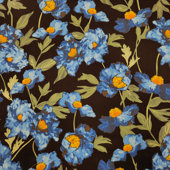 Dress Cotton 60" - Design 02, Big Peonies, Blue (Spring 2024)