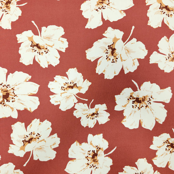 Dress Rayon 60" - Design 03, Big Florals, Rust Red (Summer 2024)