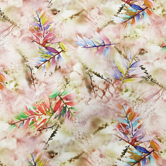 Dress Rayon 60" - Design 07, Colourful Leaves, Pink (Summer 2024)