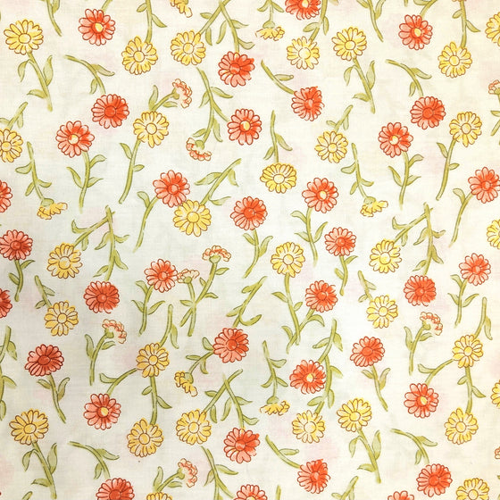 100% Cotton Sheeting 90" - Daisies, Red Yellow