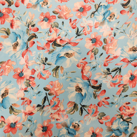 Dress Crepe 45" - Design 01, Fresh Florals, Blue (Spring 2025)