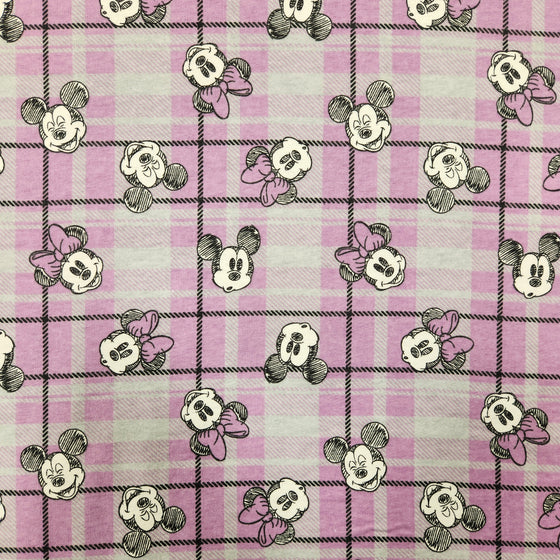 Flannelette Print 45" - Disney's Mickey and Minnie Mouse, Purple Plaid (Spring 2025)