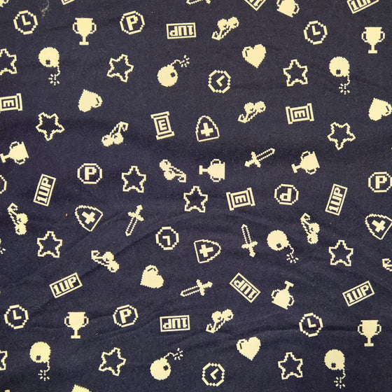 Flannelette Print 45" - Video Game Icons, Navy Blue (Spring 2025)