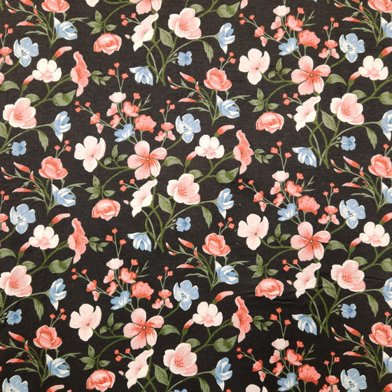 Flannelette Print 45" - Flower Garden, Black (Spring 2025)