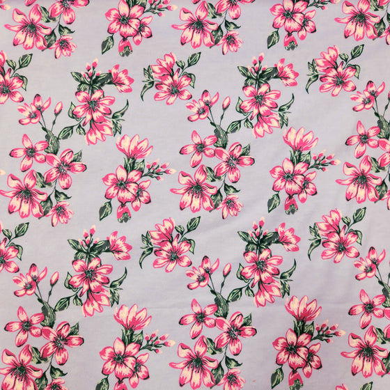 Flannelette Print 45" - Pink Flowers, Baby Blue (Spring 2025)
