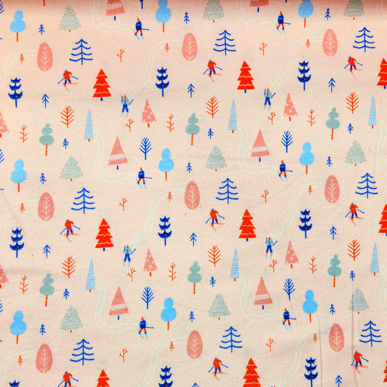 Flannelette Print 45" - Skiing, Baby Pink (Spring 2025)