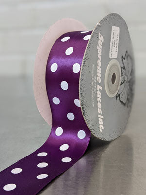 Printed Ribbon 38mm (1.5") - Polka Dot, Eggplant Purple