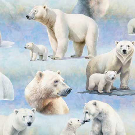 QT Fabrics - Aurora, Polar Bear Vignettes, Blue