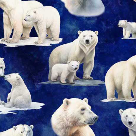 QT Fabrics - Aurora, Polar Bear Vignettes, Navy Blue