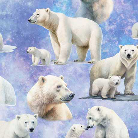 QT Fabrics - Aurora, Polar Bear Vignettes, Dark Blue