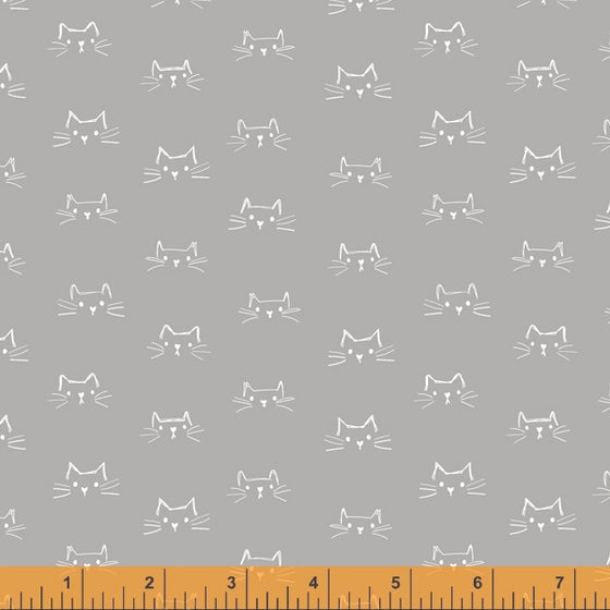 Windham Fabrics - Mod Cats, Cat Faces, Grey