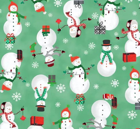 Windham Fabrics - Festive Canada, Snow Friends, Mint Green
