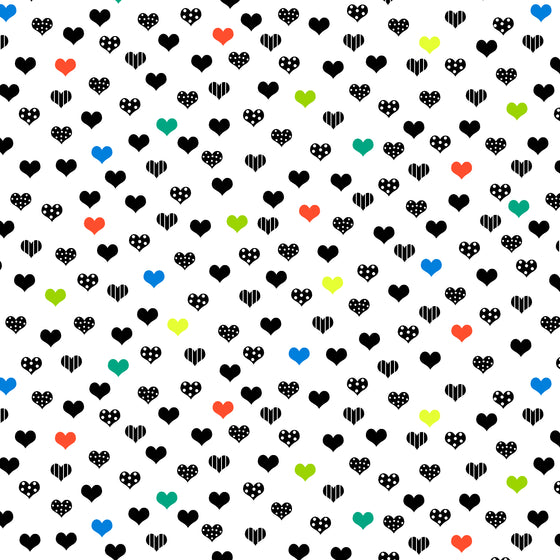 StudioE Fabrics - Black & White with a Touch of Bright, Small Hearts, White