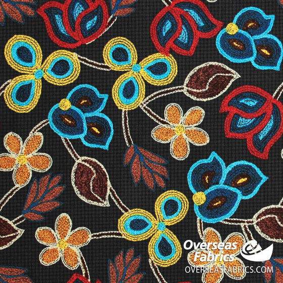 David Textiles - Spirit of Southwest 2, Embroidered Petals, Black