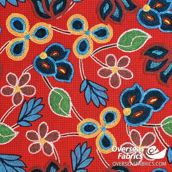 David Textiles - Spirit of Southwest 2, Embroidered Petals, Red
