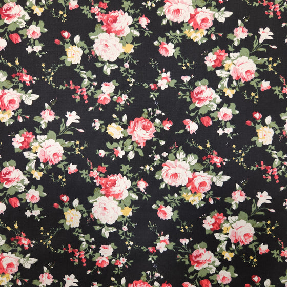 Dress Cotton 60" - Design 02, Big Roses, Black (Fall 2024)