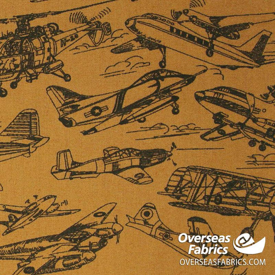 Quilt Backing Cotton 108" - Airplanes, Brown