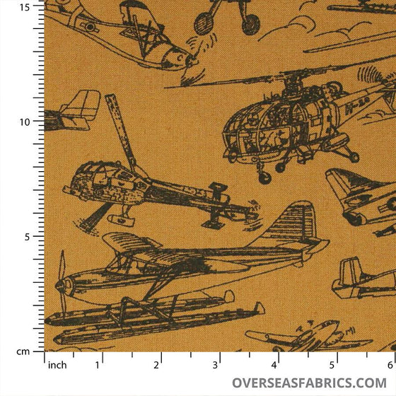 Quilt Backing Cotton 108" - Airplanes, Brown