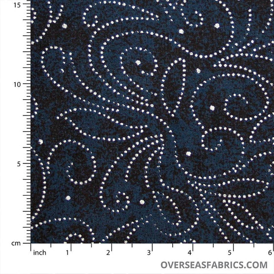 Quilt Backing Cotton 108" - Scrolls, Navy Blue with Glitter