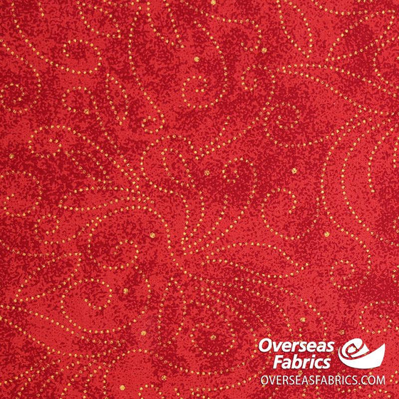 Quilt Backing Cotton 108" - Scrolls, Red with Glitter