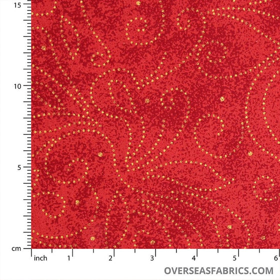 Quilt Backing Cotton 108" - Scrolls, Red with Glitter