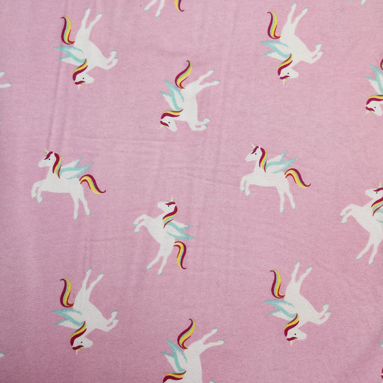 Flannelette Print 45" - Flying Unicorns, Pink (Winter 2022)