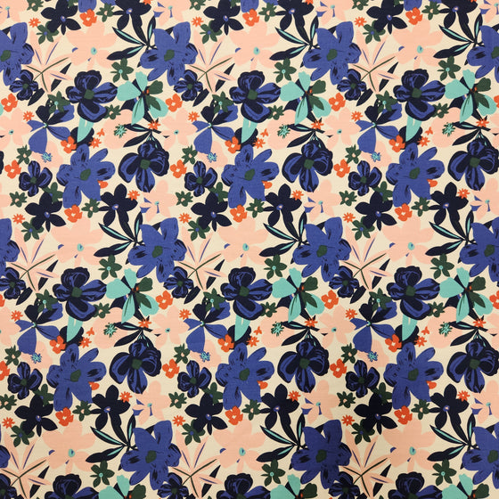 Dress Cotton 60" - Design 05, Painted Florals, Blue (Summer 2023)