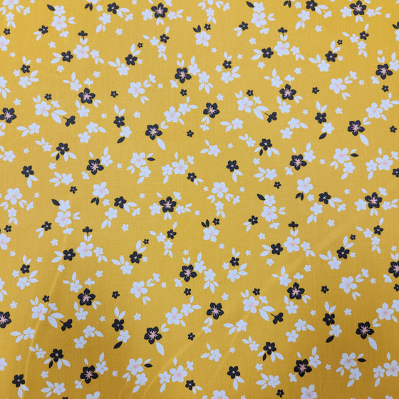 Dress Rayon 60" - Design 10, White Flowers, Yellow (Summer 2023)