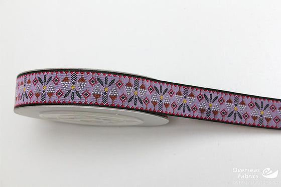 Jacquard Trim 25mm (1") - Feathers, Purple