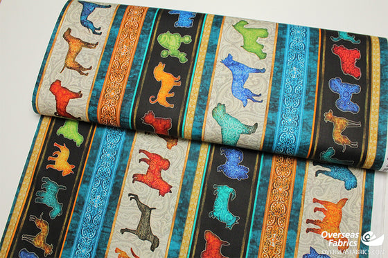 QT Fabrics - Must Love Dogs, Dog Stripe, Black