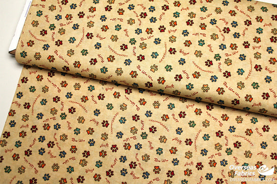 QT Fabrics - Must Love Dogs, Paw Prints, Brown