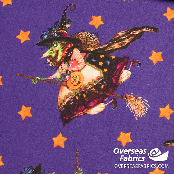 Blank Quilting - Witchful Thinking, Flying Witch Allover, Purple