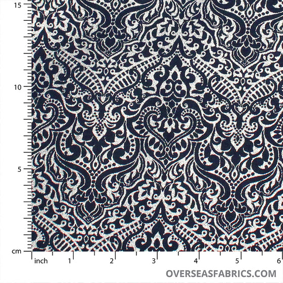 QT Fabrics - Luminous Lace, Chevron Brocade, Navy Blue