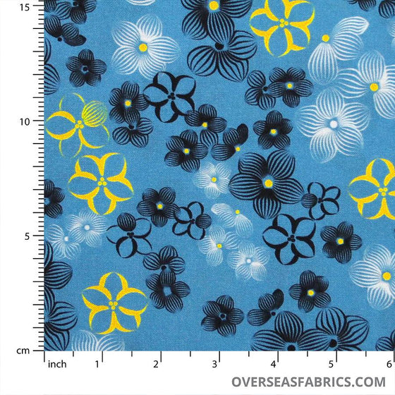 QT Fabrics - Delancey, Small Linear Flowers, Blue