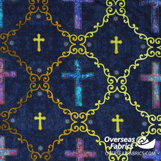 QT Fabrics - Faith, Crosses, Blue