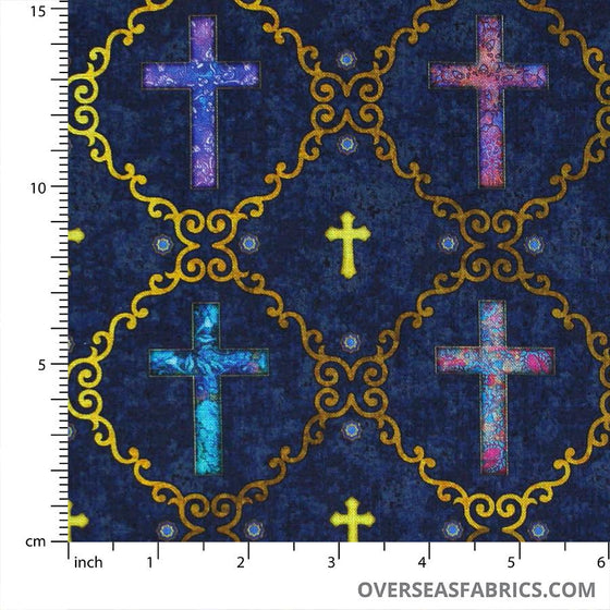 QT Fabrics - Faith, Crosses, Blue