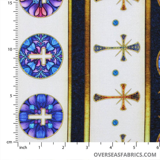 QT Fabrics - Faith, Religious Stripe, Blue