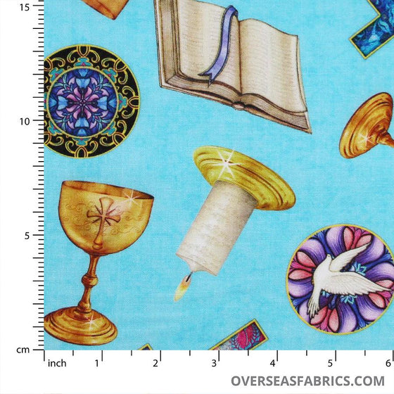 QT Fabrics - Faith, Religious Toss, Blue